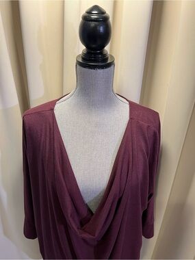 Women's 3/4 Sleeve Draped V-Neck Top - Plum